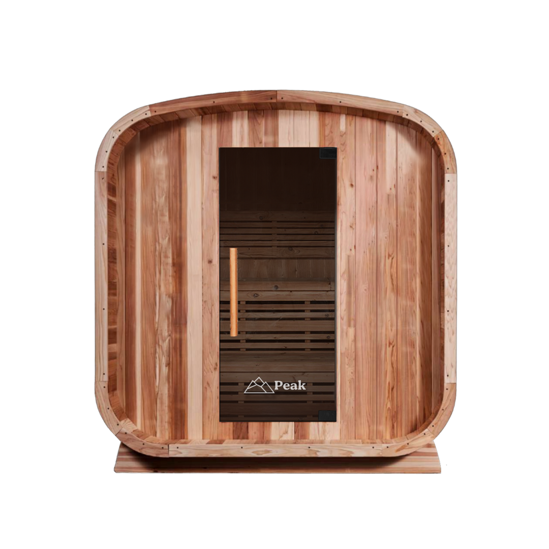 front view of the traditional cube stirling sauna by peak sauna and ice in melbourne