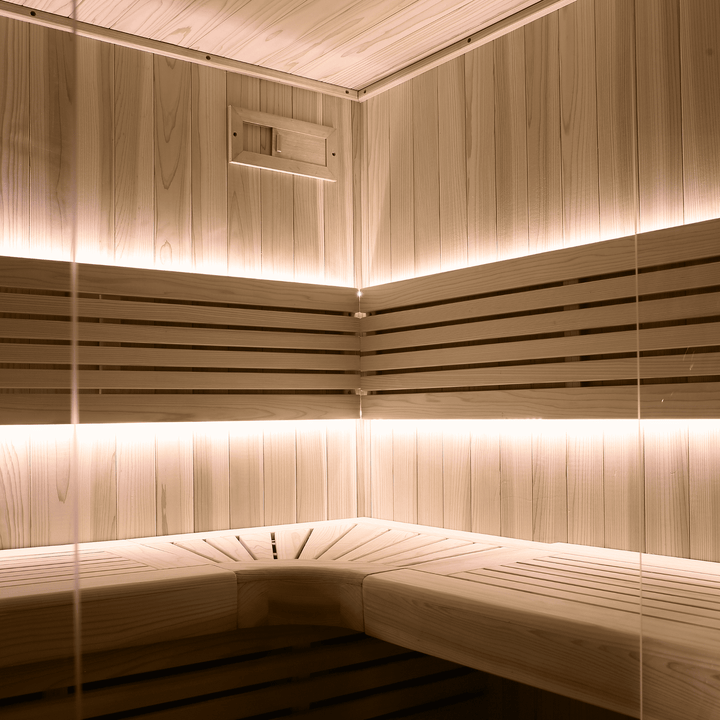 Peak Macedon Outdoor Traditional Sauna front view interior view