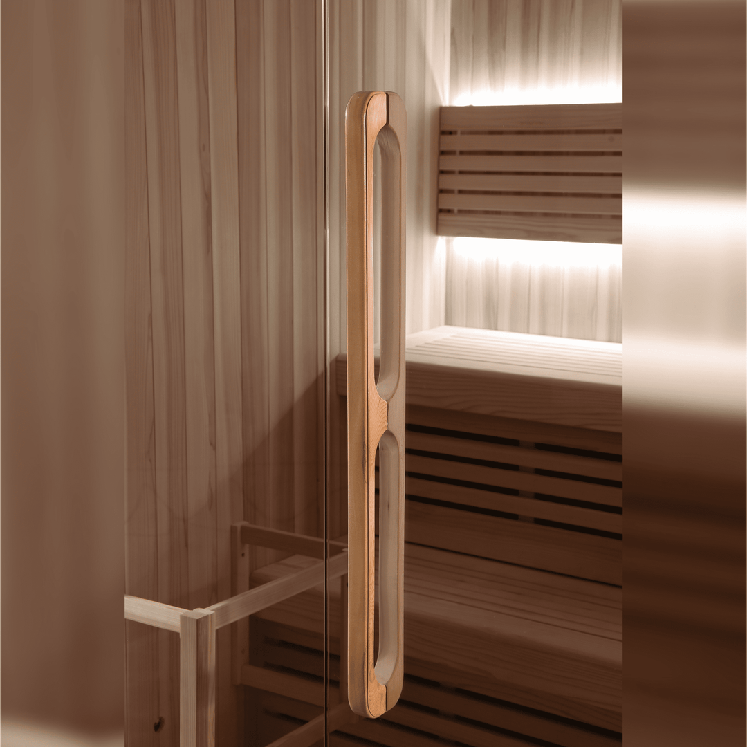 Peak Macedon Outdoor Traditional Sauna door handle close up view