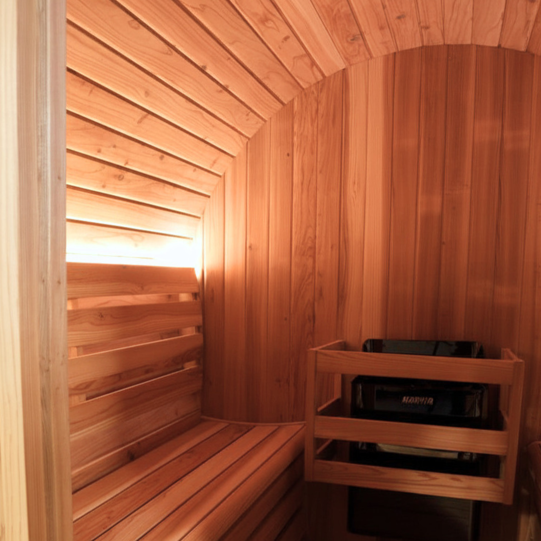 peak sauna ice arthur barrel with porch traditional sauna interior view LED lighting