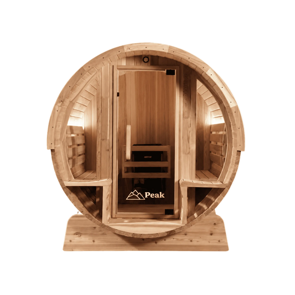 Arthur barrel traditional sauna with porch front view in mornington peninsula