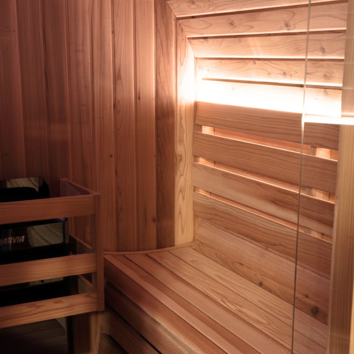 peak sauna ice arthur with porch traditional outdoor sauna interior view and LED lighting close up