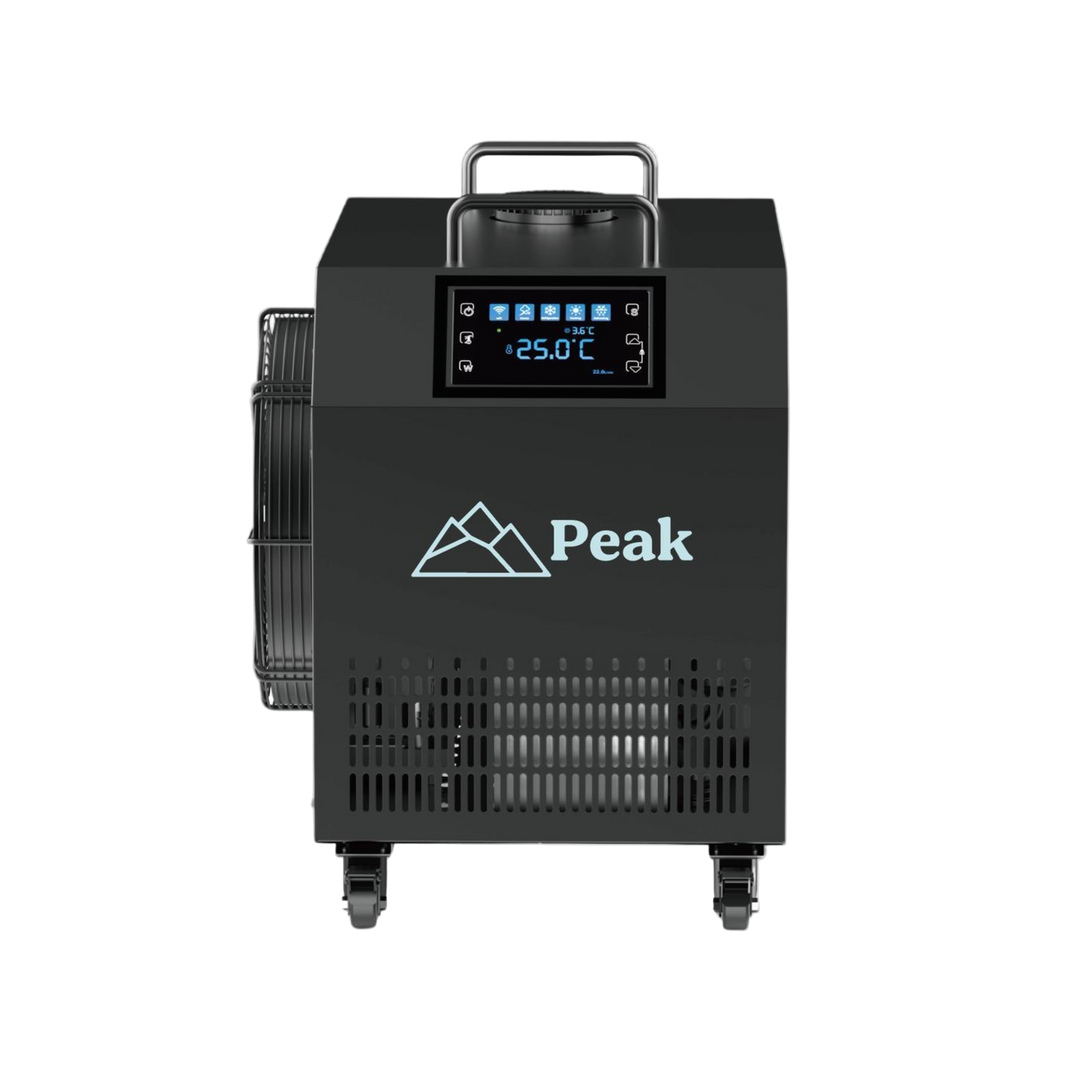 front view of peak pro chiller in black by peak sauna and ice in melbourne
