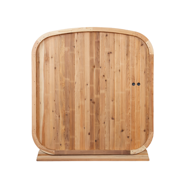 Peak Stirling Glass Outdoor Traditional Sauna back view