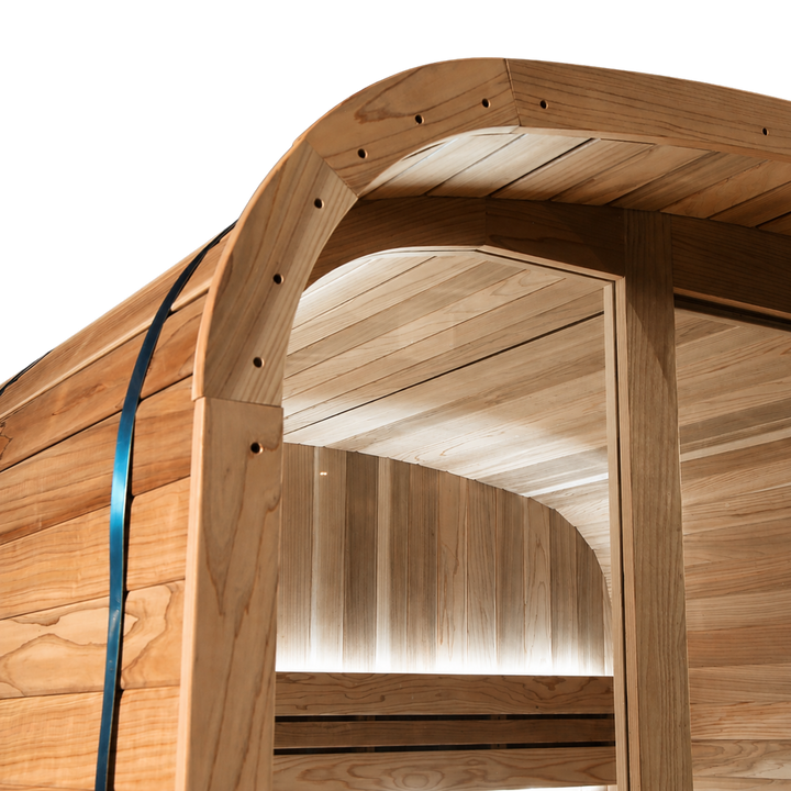 Peak Stirling Glass Outdoor Traditional Sauna corner join close up view