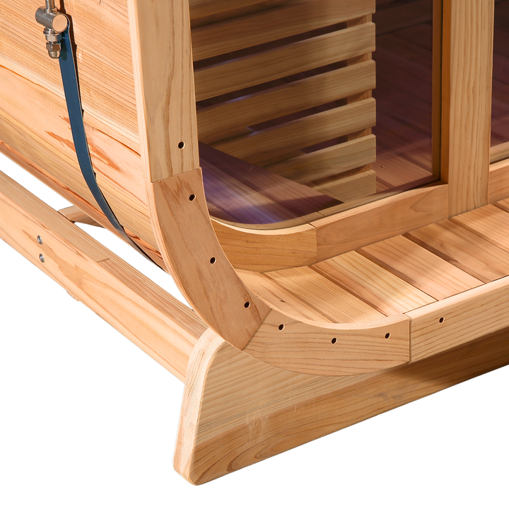 Peak Stirling Glass Outdoor Traditional Sauna lower corner close up view