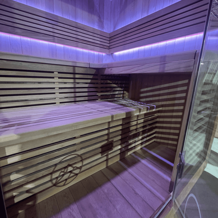 The macedon sauna with purple LED light by Peak Sauna and Ice in Melbourne