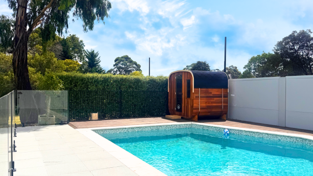 Mobile size - The Stirling Sauna by the pool at Peak Sauna and Ice in Melbourne